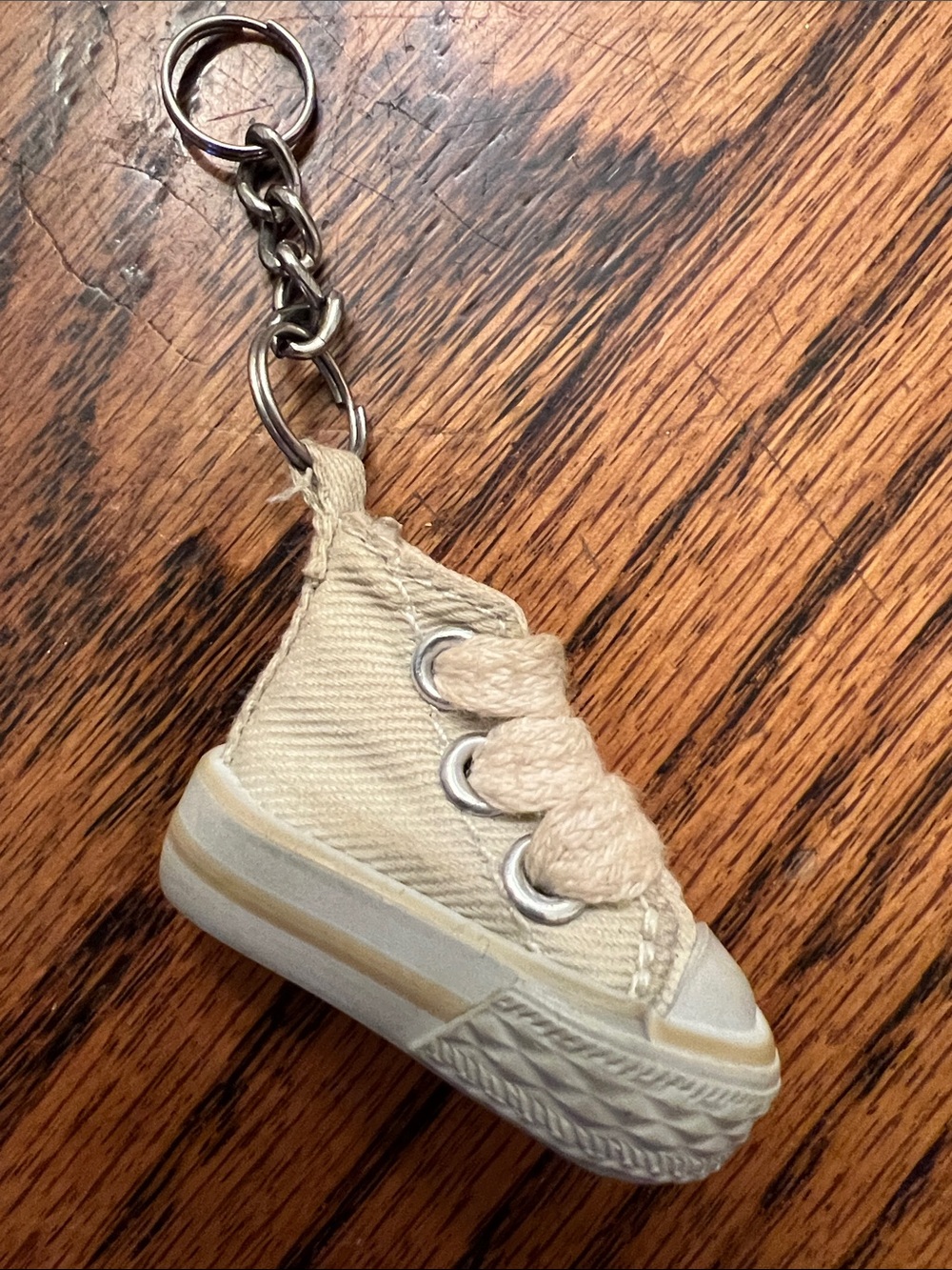 Beige Neutral Tan Tiny Mini Sneaker Shoe Keychain Keyring Accessory Vintage Y2K